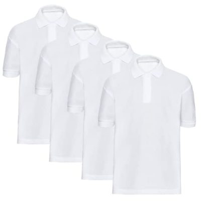 Bratatatmania Kids School Plain Polo Shirts - Pack of 4 Boys and Girls Short Sleeve 100% Cotton Plain Polo Neck T Shirt Ideal for PE and School Uniform White