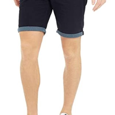 BRAVE SOUL Men Chino Shorts Roll Up Cotton Twill Casual Half Pants Navy Large