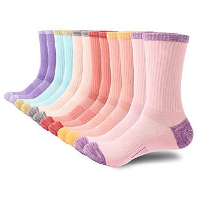 BUDERMMY Walking Socks Womens 6 Pairs Hiking Breathable Cushioned Socks Women Comfortable Anti Blister Casual Crew Socks Ladies Outdoor Multipack Performance Athletic Socks（multicolor 6pack 3-5）