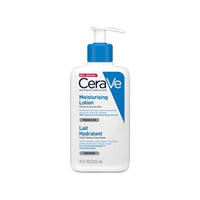 CeraVe Moisturising Lotion, with hyaluronic acid and 3 essential ceramides, Daily Face & Body Moisturiser for Dry to Very Dry Skin (Packaging may vary) 236 ml (Pack of 1)