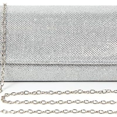 Clutch Bag Evening Bag Handbags Purse Handbag With Detachable Chain Strap for Wedding Cocktail Party Velvet Solid Color (Silver)