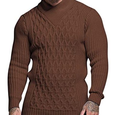 COOFANDY Mens Pullover Sweaters Fashion Diamond Knit Sweater Stylish Knitwear Lightweight Jumper, Dark Brown, Medium