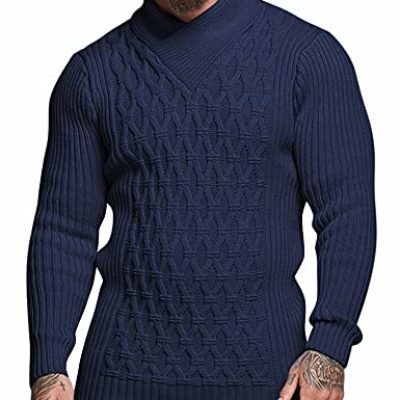 COOFANDY Mens Pullover Sweaters Fashion Diamond Knit Sweater Stylish Knitwear Lightweight Jumper, Navy Blue, Medium