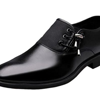 DADAWEN Men's Leather Oxfords Formal Slip on Business Dress Shoes, Black C, 8 UK