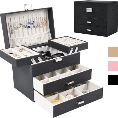 Dajasan Jewelry Boxes for Women Girls, Organizer Box, 4-layer, Black