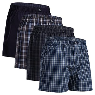 DANISH ENDURANCE 4 Pack Woven Boxer Shorts for Men, Loose Fit Comfort Underwear, Organic Cotton, Assorted Blue/Grey Mix, 3XL