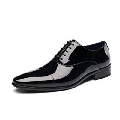 DECARSDZ Men's Faux Patent Leather Classic Lace-up Formal Oxford Tuxedo Dress Shoes, Black2, 9 UK