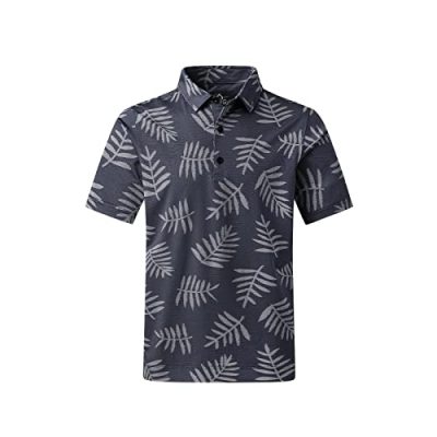 DEOLAX Mens Polo Shirts Moisture Wicking Dry Fit Performance Mens Golf Shirt Leaf Print Men's Polo Shirts Short Sleeve, Navy Blue, S