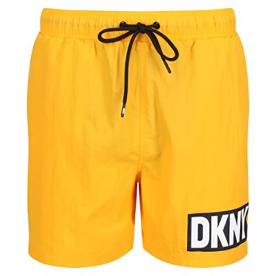 DKNY Men's Swim Trunks Yellow, Nylon Quick Dry Adult Shorts Swimwear, L