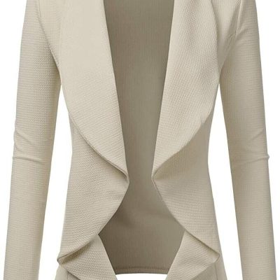 Doublju Classic Draped Open Front Blazer for Women with Plus Size Stone 2X