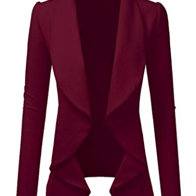 DOUBLJU Classic Draped Open Front Blazer Jacket for Women with Plus Size, Awobl0320_burgundy, X-Large