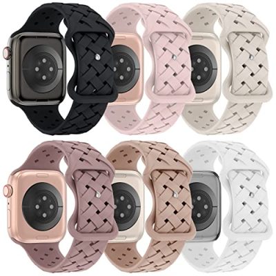 DYKEISS 6 Pack Sport Silicone Band Compatible with Apple Watch Band 41mm 45mm 40mm 44mm 38mm 42mm 49mm for Women Men, Breathable Soft Replacement Strap for iWatch Ultra Series 8/7/SE/6/5/4/3/2/1