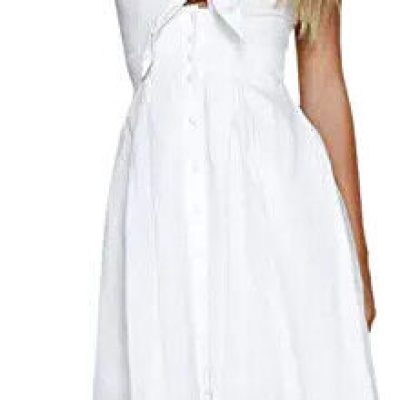 ECOWISH Women Dresses Summer Tie Front V-Neck (White(functional Buttons))