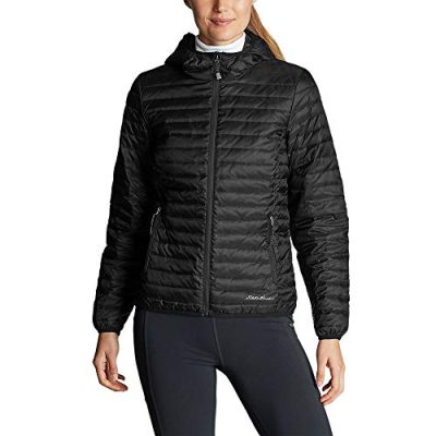 Eddie Bauer Women's Microlight Down Hooded Jacket, Black, S