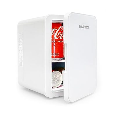Enventor Mini Fridge 4 Litre, 6 Can Mini Fridges for Bedrooms, AC+12V DC Power Cooler & Warmer, Portable Small Fridge for Car, Travel, Home/Skincare, Makeup, Cosmetics/Drinks, Fruit, Food (White)