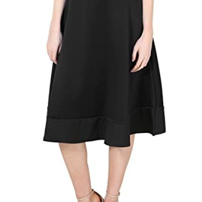 Fashion Star Womens Midi Skirt Mid Length Scuba Stretch Flared Skater Swing Long Skirt Black Plus Size (UK 24/26)