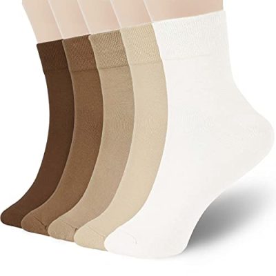 FGZ Women Thin Cotton Socks, Soft Cotton Socks Women Above Ankle Crew Socks 5 Pairs, Beige, One Size