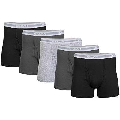 GILDAN Men's Short Leg Boxer Briefs, Multipack, Black/Charcoal/Sport Grey (5-Pack), Medium (Pack of 5)