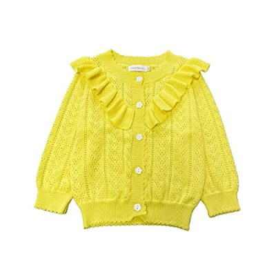 Girls Knit Cardigan Baby Toddler Girl Sweater Button Closure Ruffle Knitwear for Little Girl 2-6 Years, Yellow, 4-5 Years