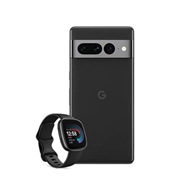 Google Pixel 7 Pro – Unlocked Android 5G smartphone with telephoto lens, wide-angle lens and 24-hour battery – 256GB – Obsidian + Fitbit Versa 4 Fitness Smartwatch, compatible with Android and iOS