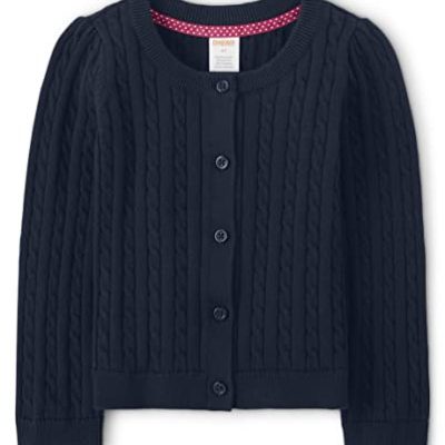 Gymboree Girls Toddler Long Sleeve Cable Knit Cardigan Sweater Shirt, Navy Slate, 4 Years