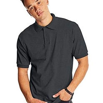 Hanes Men's Short Sleeve Jersey Sportshirt Polo Shirt, Charcoal Heather, S