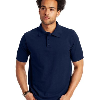 Hanes Men’s X-Temp Short Sleeve Midweight Polo Shirt, NAVY BLUE - LARGE