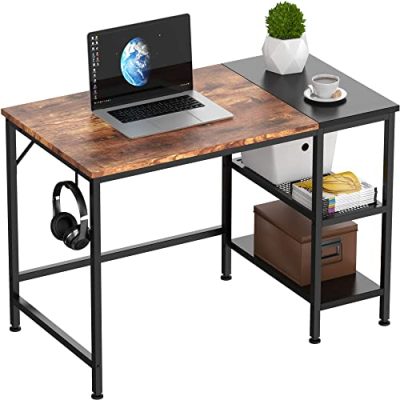 HOMIDEC Office Desk, Computer Desk With Bookshelf PC Study Writing Desk for Home Working with Storage Shelves, Desks & Workstations for Home Office Bedroom, 100x50x75cm