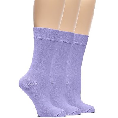 Hugh Ugoli Womens Soft Bamboo Dress Socks | Thin Crew Socks for Business, Trouser & Casual | Non-Binding & Breathable, 3 Pairs, Purple, Shoe Size: UK 7-9.5 (EU 39-43)