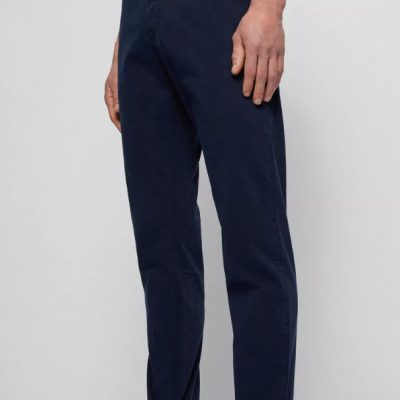 Hugo Boss Men's Tapered Fit Stretch Cotton Satin Chinos In In Dark Blue