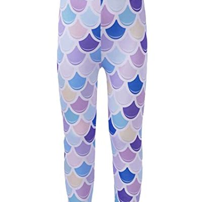 iEFiEL Kids Girls Athletic Leggings Floral Print Elastic High Wasit Gymnastics Leggings Tights Pants Activewear Purple Fish Scales 7-8 Years