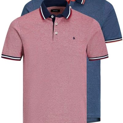 Jack & Jones Mens JJEPaulos Short Sleeve 2 Pack Soft Feel Polo Shirt