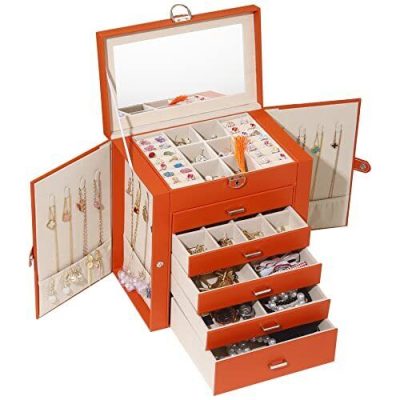 Jewelry Box for women 6-layer jewelry organizer with makeup mirror and lockbu...