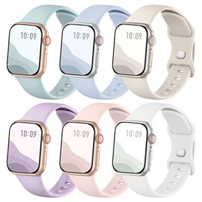 Joehwerr Sport Bands 6 Pack Compatible with Apple Watch Straps 38mm 40mm 41mm 42mm 44mm 45mm 49mm, Silicone Replacement Wristbands Straps for iWatch Series 8 7 6 5 4 3 2 1 Ultra SE, Women Men