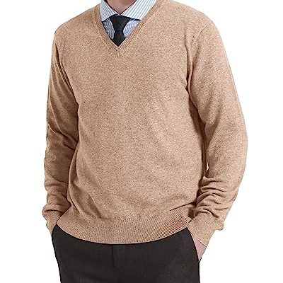 Kallspin Men's Wool Blend Knitted Jumpers Relaxed Fit V Neck Long Sleeve Pullover Sweater(Coffee, M)