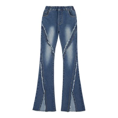 Kids Girls Bell Bottom Jeans Skinny Ripped Flare Pants Casual Denim Trousers