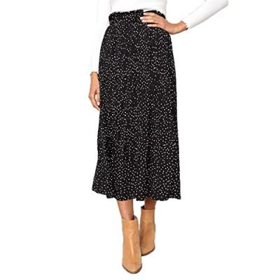 kinstell Womens High Waist Polka Dot Pleated Skirt Midi Swing Chic Vintage Long Skirt with Pockets Black