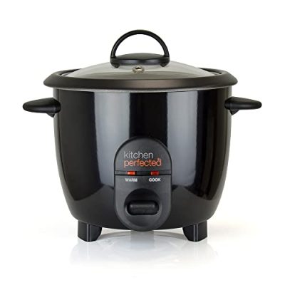 Kitchen Perfected 350W 0.8Ltr Automatic Rice Cooker - Non Stick/Removable Rice Bowl/Warm & Cook Indicators/Toughened Glass Lid/Measuring Cup/Spatula/Recipes Included - Black - E3302BK