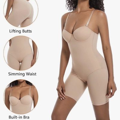 KKP Womens Medium Shapewear Full Body Shorts Bra Underwire Biege Nude NEW