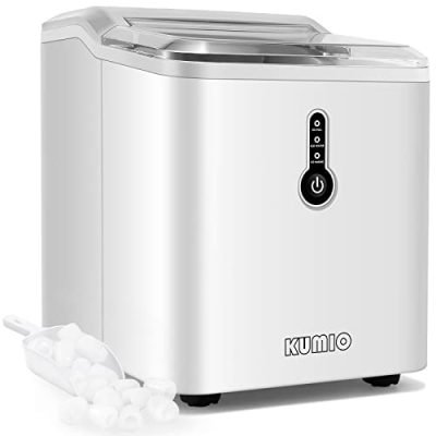 KUMIO Ice Makers Machine Countertop, 12kg/24h, 9 Thick Bullet Ice Ready in 6-9 Mins, Portable Ice Maker with Ice Scoop and Basket, 1.5L Water Tank, Compact Design for Home Kitchen Office Party (White)
