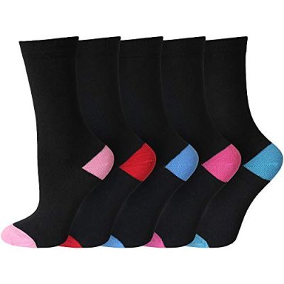 Ladies colour heel & toe socks black in a multipack cotton rich honeycomb soft top (5 Pack, Assorted PK1)