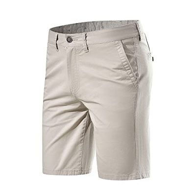 Les umes Chino Summer Shorts for Men Cotton Walkshort Half Pants Casual Golf Beach Comfort Short Trousers A-Khaki 36