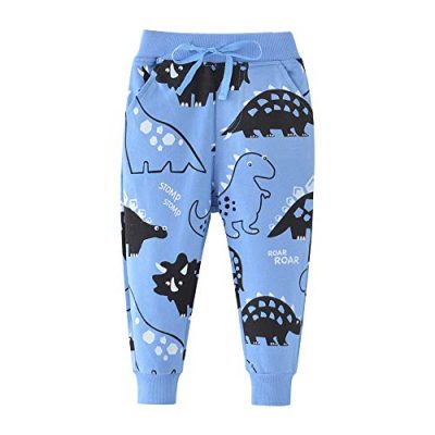 Little Hand Boys Trousers Cotton Dinosaur Kids Sports Tracksuit Drawstring Pants Jogger Pocket Casual Sweatpant Age 3-4 Years