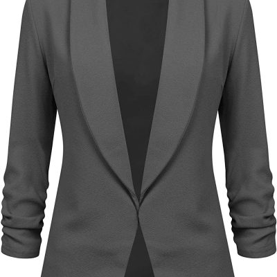 Lock and Love Women 3/4 Sleeve Blazer Open Front Cardigan Jacket Work Office Bla