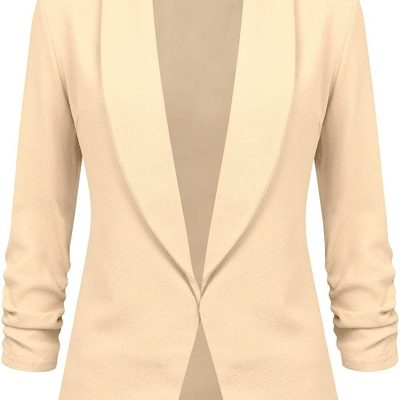 Lock and Love Women 3/4 Sleeve Blazer Open Front Cardigan Jacket Work Office Bla