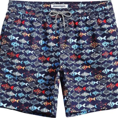maamgic Mens Quick Dry Printed Short Swim Trunks Beach with Mesh Lining Swimwear