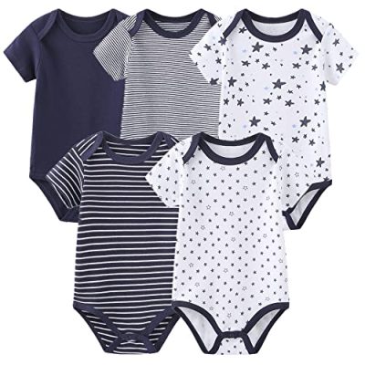 MAMIMAKA Unisex Baby Bodysuits Baby Clothes Short Sleeve Bodysuits Onesies Cotton 5-Pack for Boys and Girls