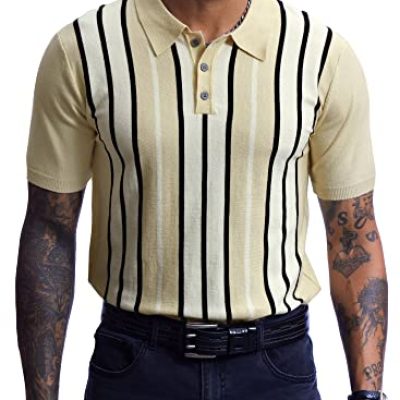 Man Casual Knit Polo Top Vintage Golf Polo Shirt Short Sleeve Italian Shirt L