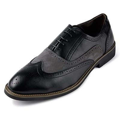 Mens Formal Shoes Brogues Dress Shoes Classic Oxfords Business Pointed Toe Monk Lace-ups Shoe for Men Black UK 9.5