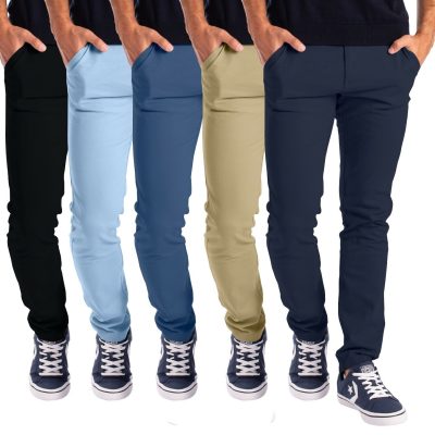 Mens Stretch Skinny Slim Fit Chino Pants Flat Front Casual Super Spandex Trouser